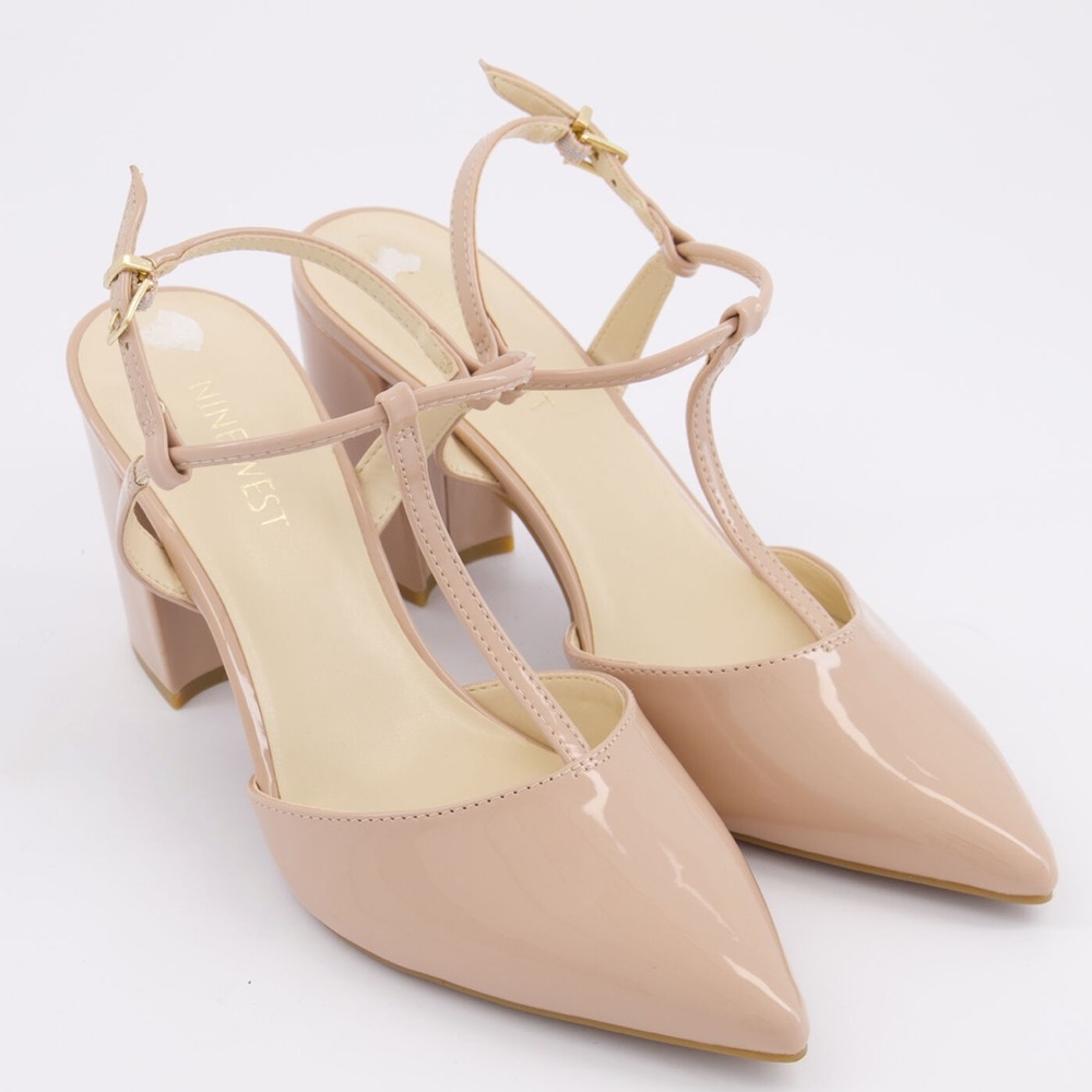 Nine West Barely Nude Patent T Bar Heels size 9.5 - Picture 3 of 9